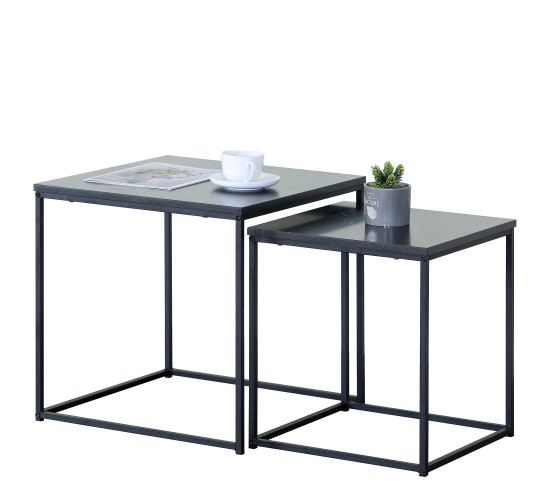 Τραπεζάκι Σαλονιού ArteLibre SOMERTON Μαύρο Μάρμαρο Μοριοσανίδα/Μέταλλο 40x40x50/35x35x45cm Σετ 2Τμχ