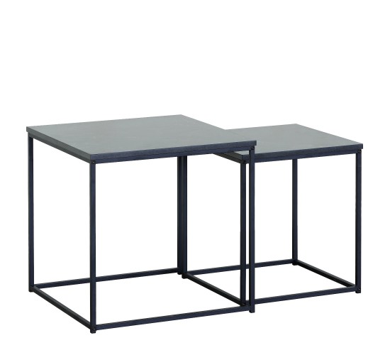 Τραπεζάκι Σαλονιού ArteLibre SOMERTON Μαύρο Μάρμαρο Μοριοσανίδα/Μέταλλο 40x40x50/35x35x45cm Σετ 2Τμχ