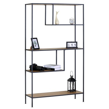 Βιβλιοθήκη ArteLibre YARWOOD Δρυς/Μαύρο Μοριοσανίδα/Μέταλλο 100x33x178cm