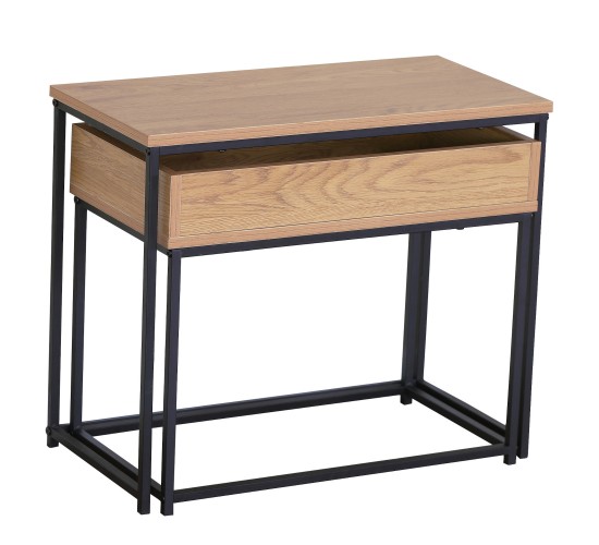 Τραπεζάκι Σαλονιού ArteLibre BELLINGTON Δρυς/Μαύρο Μοριοσανίδα/Μέταλλο 60x30x50/55x30x45cm Σετ 2Τμχ