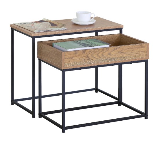 Τραπεζάκι Σαλονιού ArteLibre BELLINGTON Δρυς/Μαύρο Μοριοσανίδα/Μέταλλο 60x30x50/55x30x45cm Σετ 2Τμχ