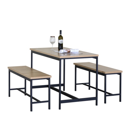 Σετ Τραπεζαρία (2 1) ArteLibre CARRISTON Δρυς/Μαύρο Μοριοσανίδα/Μέταλλο 110x60x75cm