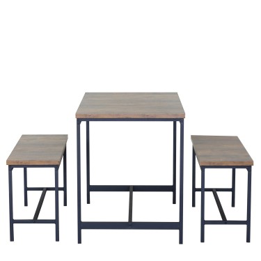 Σετ Τραπεζαρία (2 1) ArteLibre DRAYCOTT Καφέ/Μαύρο Μοριοσανίδα/Μέταλλο 110x60x75cm