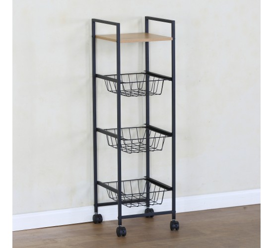 Ραφιέρα Κουζίνας ArteLibre ELMSTEAD Δρυς/Μαύρο Μοριοσανίδα/Μέταλλο 29x30x95cm