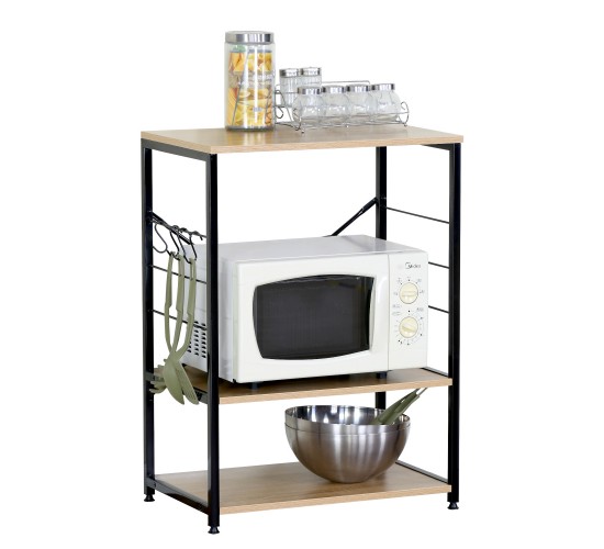 Ραφιέρα Κουζίνας ArteLibre FAIRWYN Δρυς/Μαύρο Μοριοσανίδα/Μέταλλο 60x40x82cm