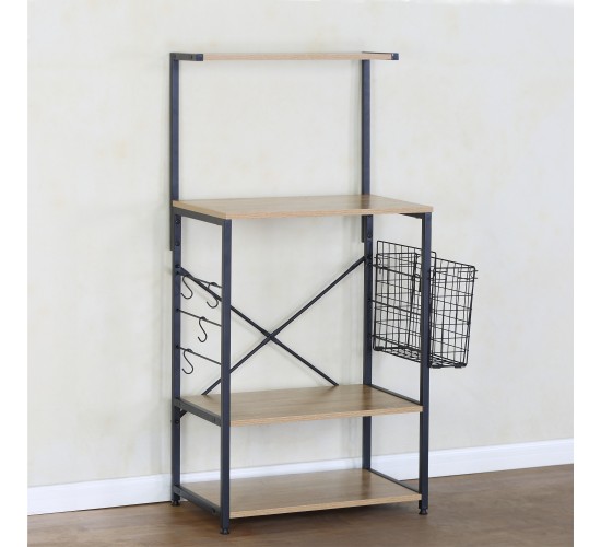 Ραφιέρα Κουζίνας ArteLibre GRANTHAM Δρυς/Μαύρο Μοριοσανίδα/Μέταλλο 60x40x123cm