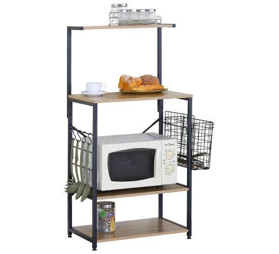 Ραφιέρα Κουζίνας ArteLibre GRANTHAM Δρυς/Μαύρο Μοριοσανίδα/Μέταλλο 60x40x123cm