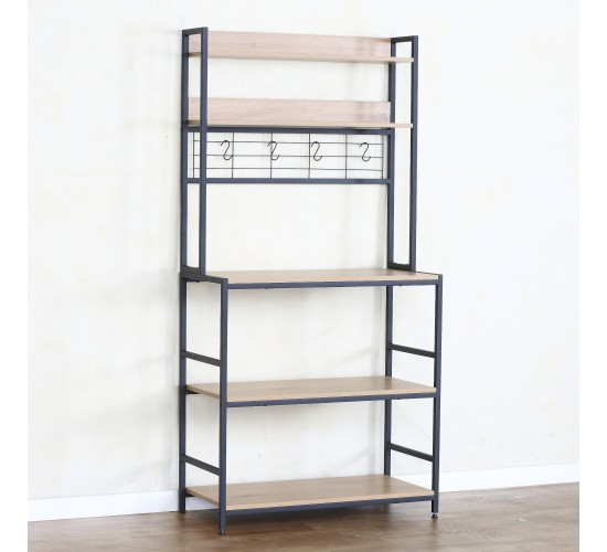 Ραφιέρα Κουζίνας ArteLibre INVERMERE Δρυς/Μαύρο Μοριοσανίδα/Μέταλλο 80x40x170cm