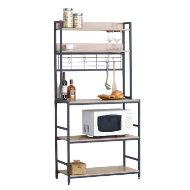 Ραφιέρα Κουζίνας ArteLibre INVERMERE Δρυς/Μαύρο Μοριοσανίδα/Μέταλλο 80x40x170cm