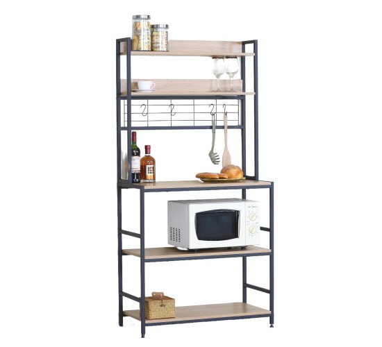 Ραφιέρα Κουζίνας ArteLibre INVERMERE Δρυς/Μαύρο Μοριοσανίδα/Μέταλλο 80x40x170cm