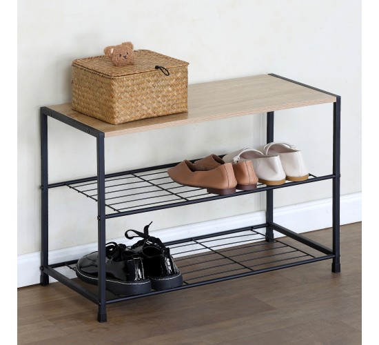 Παπουτσοθήκη ArteLibre JESMOND Δρυς/Μαύρο Μοριοσανίδα/Μέταλλο 63x30x43cm