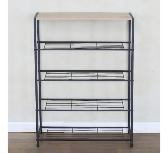 Παπουτσοθήκη ArteLibre KINGSWELL Δρυς/Μαύρο Μοριοσανίδα/Μέταλλο 63x30x83cm