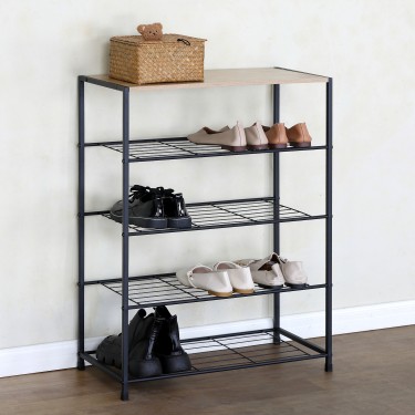 Παπουτσοθήκη ArteLibre KINGSWELL Δρυς/Μαύρο Μοριοσανίδα/Μέταλλο 63x30x83cm