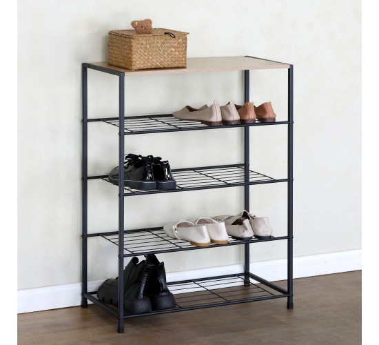 Παπουτσοθήκη ArteLibre KINGSWELL Δρυς/Μαύρο Μοριοσανίδα/Μέταλλο 63x30x83cm