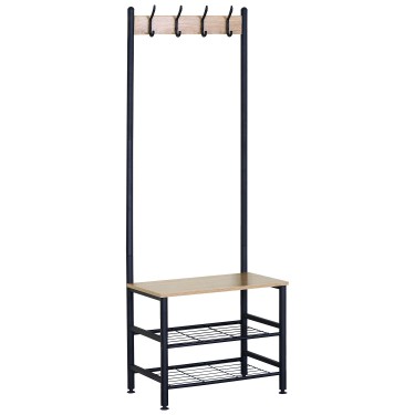 Έπιπλο Εισόδου ArteLibre LANGWOOD Δρυς/Μαύρο Μοριοσανίδα/Μέταλλο 60x40x175cm