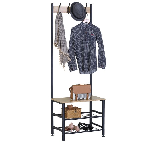 Έπιπλο Εισόδου ArteLibre LANGWOOD Δρυς/Μαύρο Μοριοσανίδα/Μέταλλο 60x40x175cm