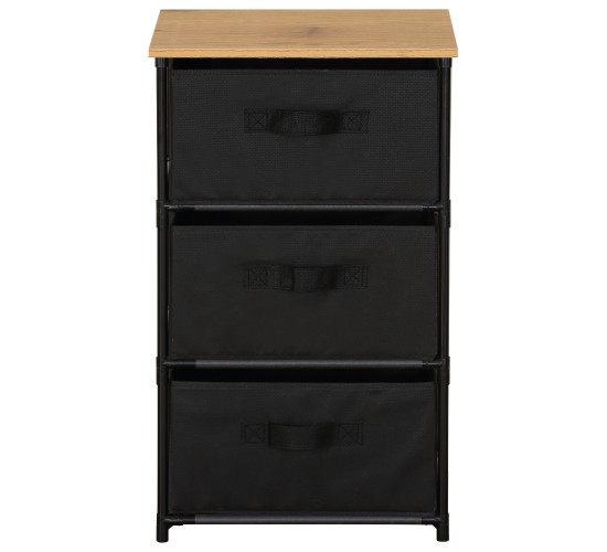 Συρταριέρα ArteLibre MIFUNE Με 3 Συρτάρια Μαύρο/Δρυς Μέταλλο/Non-Woven/Μοριοσανίδα 40x30x68cm