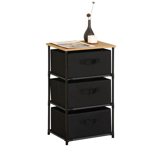 Συρταριέρα ArteLibre MIFUNE Με 3 Συρτάρια Μαύρο/Δρυς Μέταλλο/Non-Woven/Μοριοσανίδα 40x30x68cm