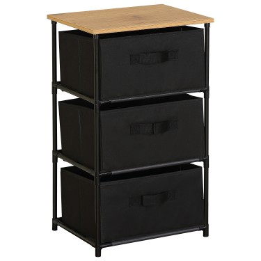 Συρταριέρα ArteLibre MIFUNE Με 3 Συρτάρια Μαύρο/Δρυς Μέταλλο/Non-Woven/Μοριοσανίδα 40x30x68cm