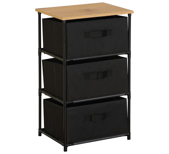 Συρταριέρα ArteLibre MIFUNE Με 3 Συρτάρια Μαύρο/Δρυς Μέταλλο/Non-Woven/Μοριοσανίδα 40x30x68cm