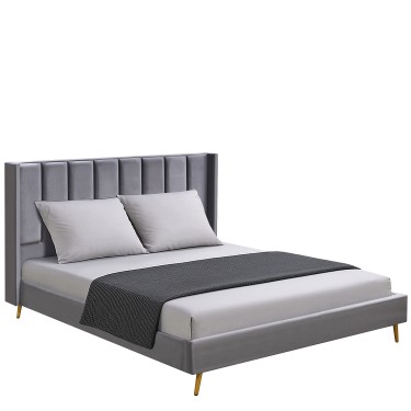 Κρεβάτι Υπέρδιπλο ArteLibre SEDONA Γκρι Ύφασμα Για Στρώμα 160x200cm