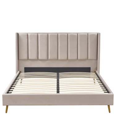 Κρεβάτι Υπέρδιπλο ArteLibre SEDONA Μπεζ Ύφασμα Για Στρώμα 160x200cm