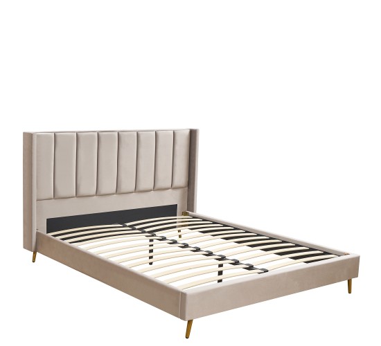 Κρεβάτι Υπέρδιπλο ArteLibre SEDONA Μπεζ Ύφασμα Για Στρώμα 160x200cm