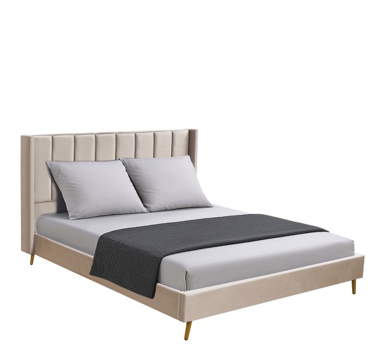 Κρεβάτι Υπέρδιπλο ArteLibre SEDONA Μπεζ Ύφασμα Για Στρώμα 160x200cm