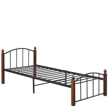 Κρεβάτι Μονό ArteLibre LARAMIE Μαύρο/Καρυδί Μέταλλο Για Στρώμα 90x200cm