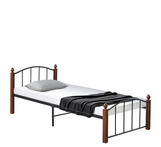 Κρεβάτι Μονό ArteLibre LARAMIE Μαύρο/Καρυδί Μέταλλο Για Στρώμα 90x200cm