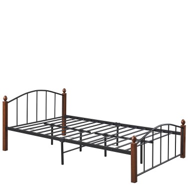 Κρεβάτι Ημίδιπλο ArteLibre LARAMIE Μαύρο/Καρυδί Μέταλλο Για Στρώμα 120x200cm