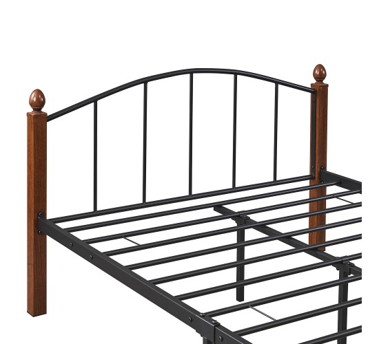 Κρεβάτι Ημίδιπλο ArteLibre LARAMIE Μαύρο/Καρυδί Μέταλλο Για Στρώμα 120x200cm