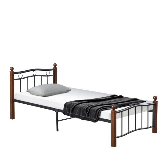 Κρεβάτι Μονό ArteLibre ARROWHEAD Μαύρο/Καρυδί Μέταλλο Για Στρώμα 90x200cm