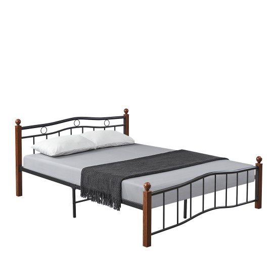 Κρεβάτι Ημίδιπλο ArteLibre ARROWHEAD Μαύρο/Καρυδί Μέταλλο Για Στρώμα 120x200cm