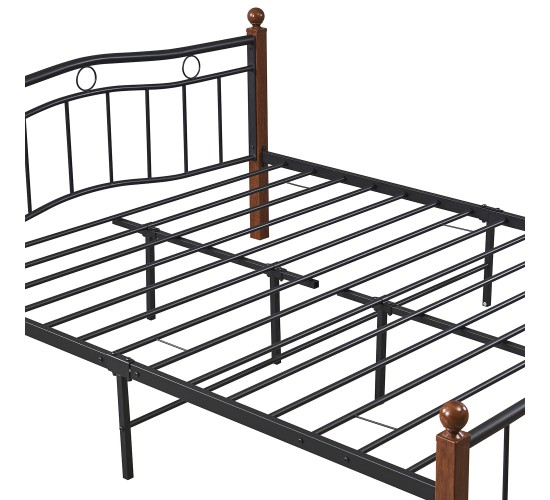 Κρεβάτι Ημίδιπλο ArteLibre ARROWHEAD Μαύρο/Καρυδί Μέταλλο Για Στρώμα 120x200cm