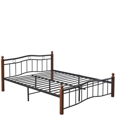 Κρεβάτι Διπλό ArteLibre ARROWHEAD Μαύρο/Καρυδί Μέταλλο Για Στρώμα 150x200cm