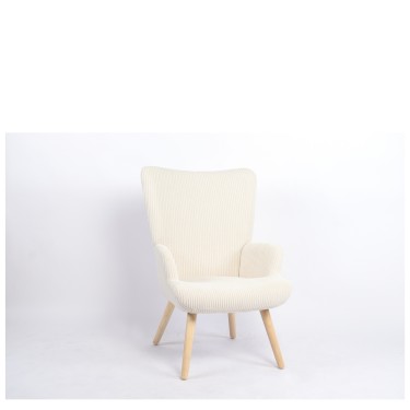 Πολυθρόνα ArteLibre LIRA Κρεμ Ύφασμα Κοτλέ/Ξύλο 94.5x64x70.5cm