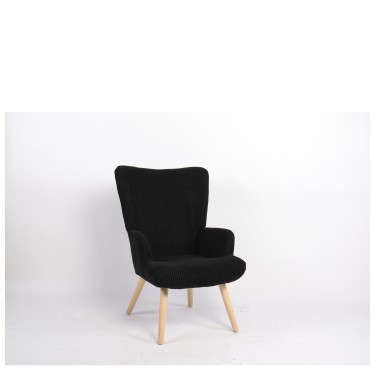 Πολυθρόνα ArteLibre LIRA Μαύρο Ύφασμα Κοτλέ/Ξύλο 94.5x64x70.5cm