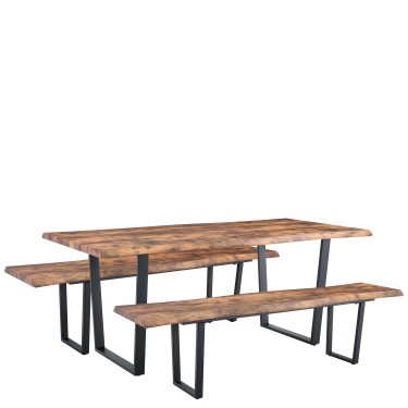 Σετ Τραπεζαρία (2 1) ArteLibre NORTHAM Καρυδί/Μαύρο Μέταλλο/Ξύλο