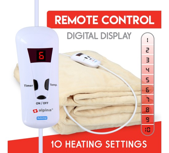 Ηλεκτρική Κουβέρτα Μονή Πλενόμενη Με Τηλεχειριστήριο 130x180cm 180W ALPINA