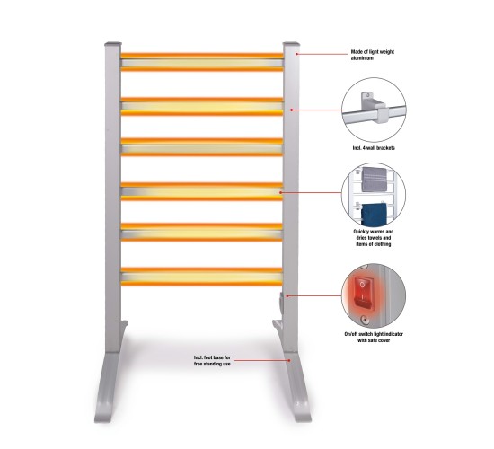 Ηλεκτρική Κρεμάστρα Πετσετών 2-Σε-1 6 Θέσεων Με Τηλεχειριστήριο Λευκό 100W DIRT DEVIL