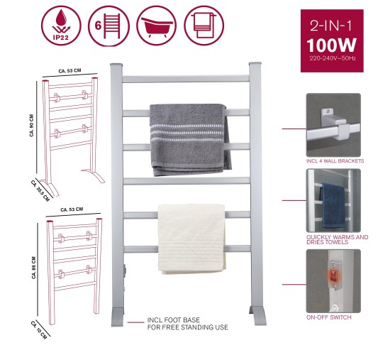 Ηλεκτρική Κρεμάστρα Πετσετών 2-Σε-1 6 Θέσεων Με Τηλεχειριστήριο Λευκό 100W DIRT DEVIL