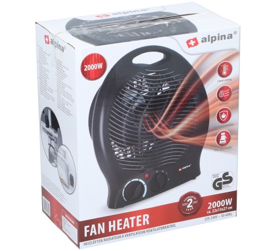 Αερόθερμο Με 2 Επιλογές Θερμοκρασίας Μαύρο 2000W 22x13x27cm ALPINA