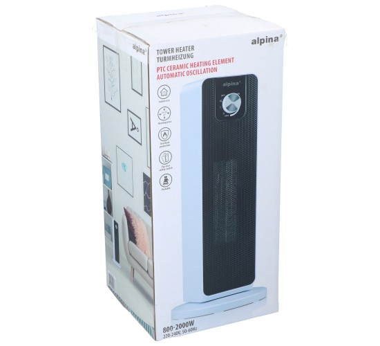 Κεραμικό Αερόθερμο Δαπέδου Πύργος Φορητό Λευκό/Μαύρο 800/2000W ALPINA