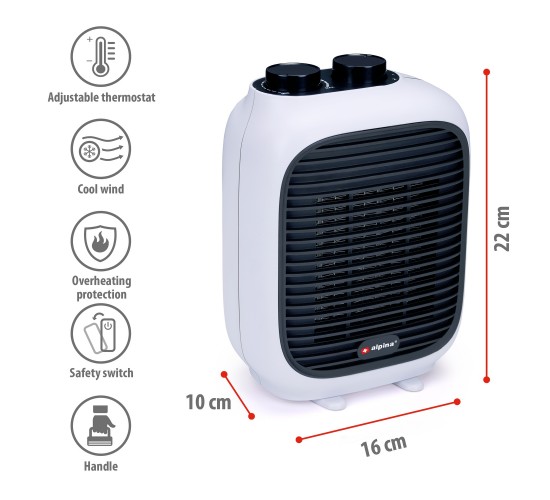 Φορητό Αερόθερμο 2-Σε-1 1500W Λευκό/Μαύρο 16x10x22cm ALPINA