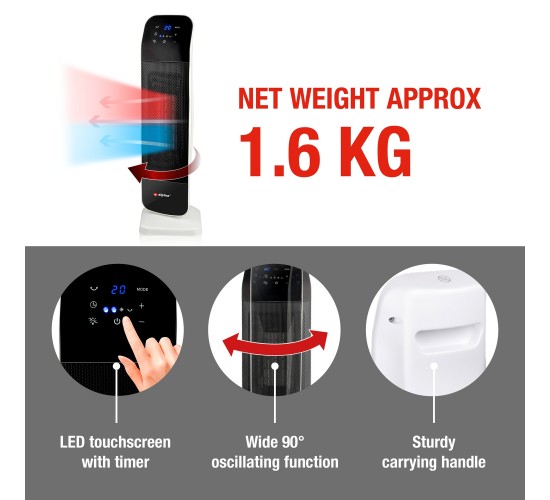 Αερόθερμο Δαπέδου Πύργος Φορητό Με Τηλεχειριστήριο Λευκό/Μαύρο 2000W ALPINA