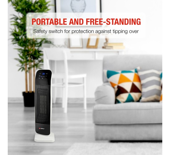 Αερόθερμο Δαπέδου Πύργος Φορητό Με Τηλεχειριστήριο Λευκό/Μαύρο 2000W ALPINA