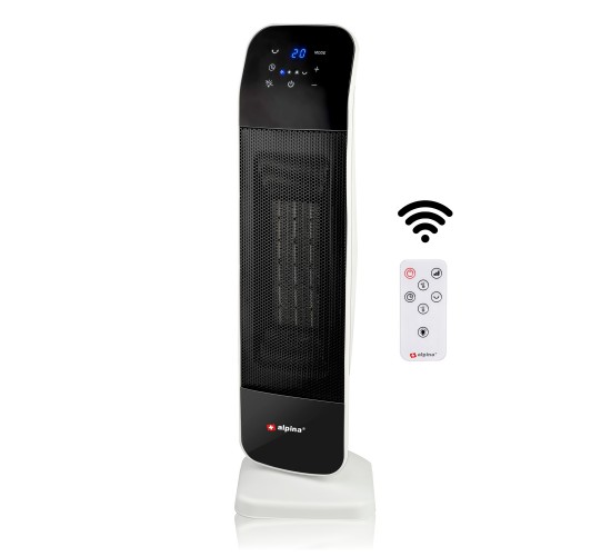 Αερόθερμο Δαπέδου Πύργος Φορητό Με Τηλεχειριστήριο Λευκό/Μαύρο 2000W ALPINA