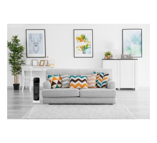 Αερόθερμο Δαπέδου Πύργος Φορητό Με Τηλεχειριστήριο Λευκό/Μαύρο 2000W ALPINA