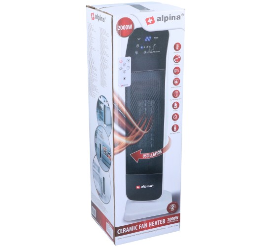 Αερόθερμο Δαπέδου Πύργος Φορητό Με Τηλεχειριστήριο Λευκό/Μαύρο 2000W ALPINA